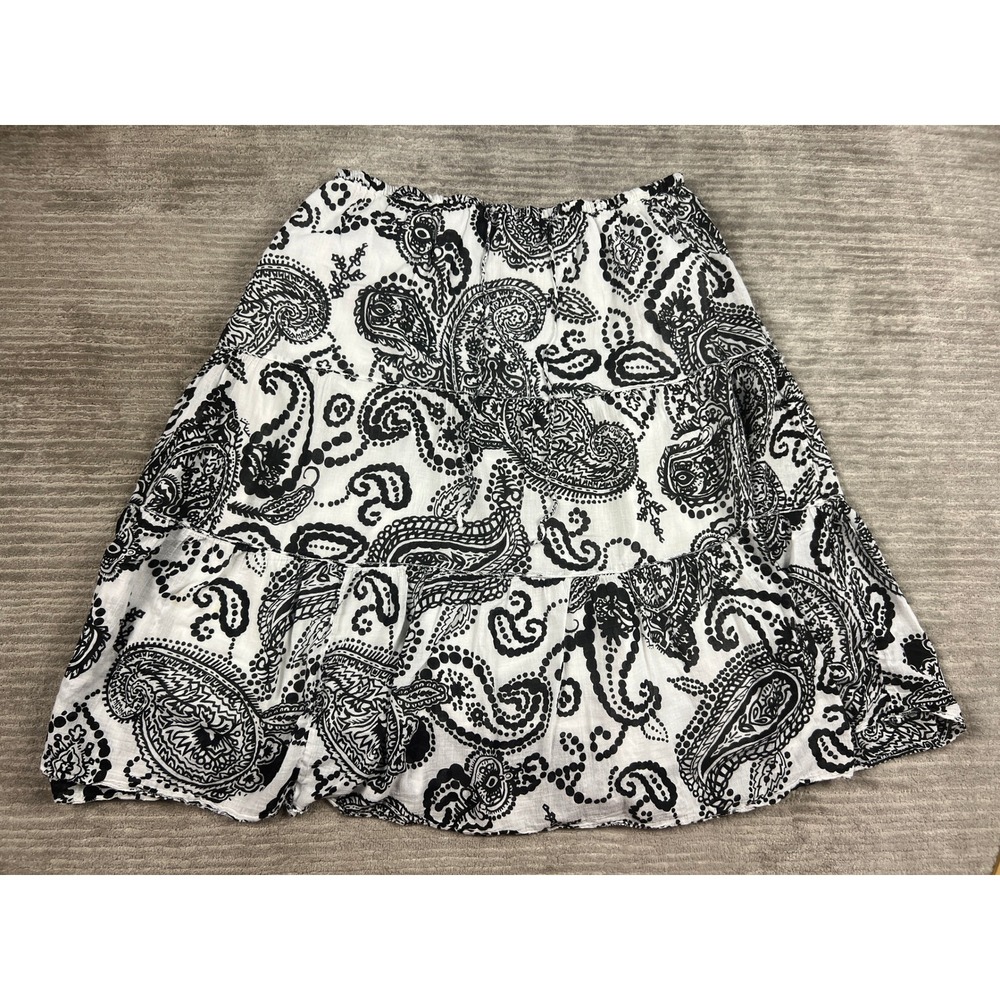 Bobbie Brooks Skirt Womens 2X White Black Paisley Tiered Boho Cotton Midi 26383